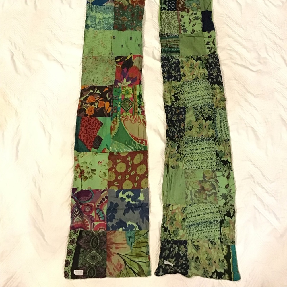 Patchwork Green Scarf Stole Table Runner Throw Wrap 80” * 12”